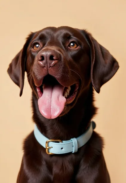 Cachorro labrador usando pingente AR Vital na coleira para identificação em caso de perda